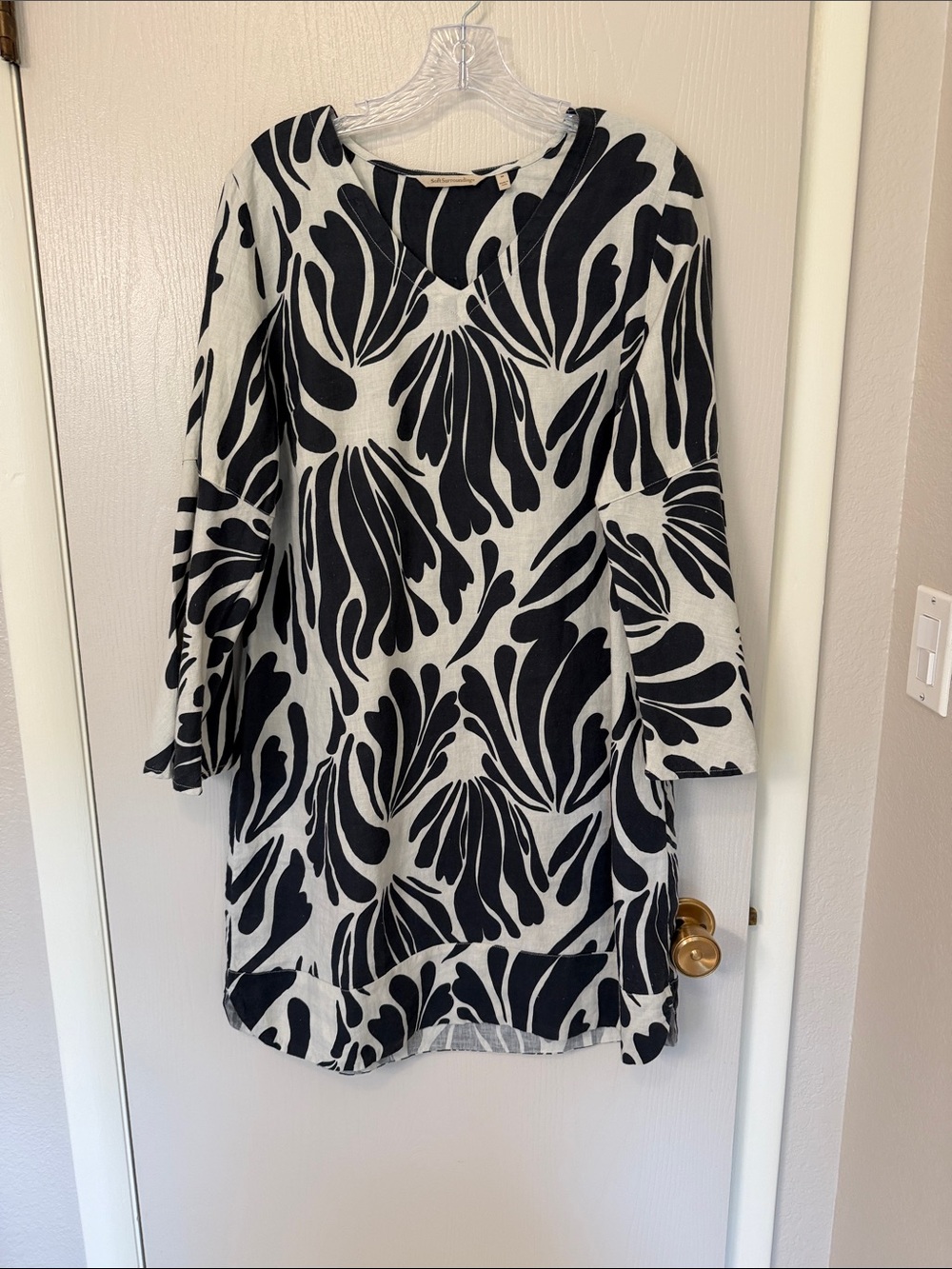 Soft Black & khaki linen Print Women's Dress